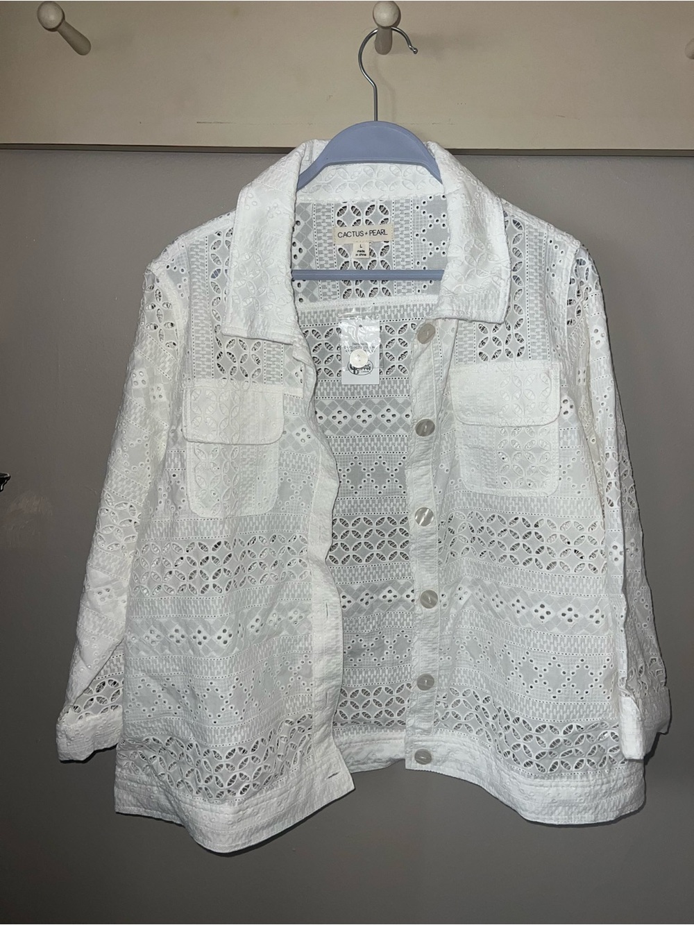 White Eyelet Button-Front Blouse Jacket